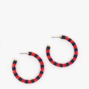 Clare V. Stacked Bead Hoop Earrings — Navy & Poppy Stripe